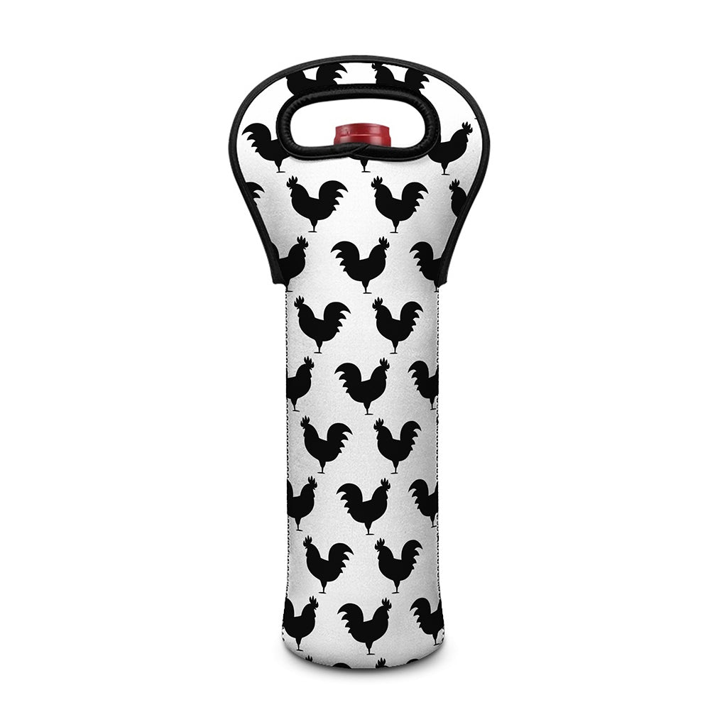 Black And White Rooster Pattern Print Single Neoprene Wine Tote