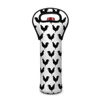 Black And White Rooster Pattern Print Single Neoprene Wine Tote