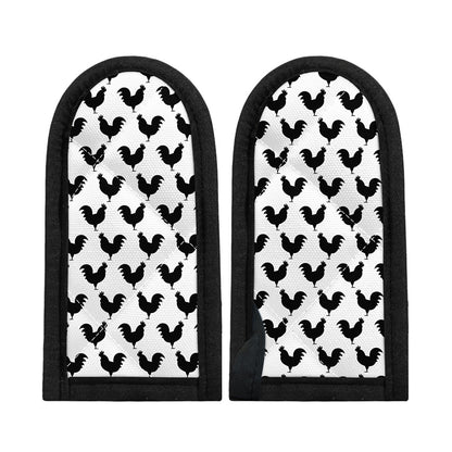 Black And White Rooster Pattern Print Skillet Handle Cover