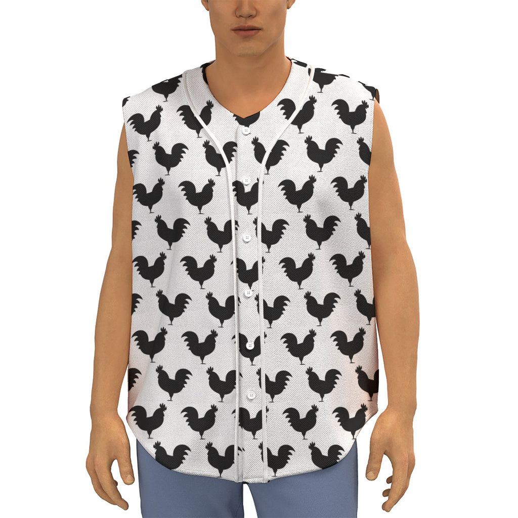 Black And White Rooster Pattern Print Sleeveless Baseball Jersey