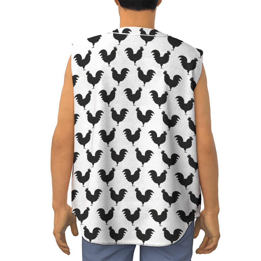 Black And White Rooster Pattern Print Sleeveless Baseball Jersey