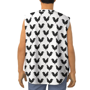 Black And White Rooster Pattern Print Sleeveless Baseball Jersey