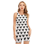 Black And White Rooster Pattern Print Sleeveless One Piece Swimsuit