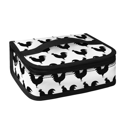 Black And White Rooster Pattern Print Small Lunch Bag
