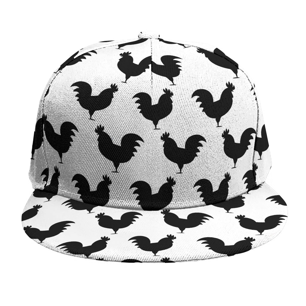 Black And White Rooster Pattern Print Snapback Cap