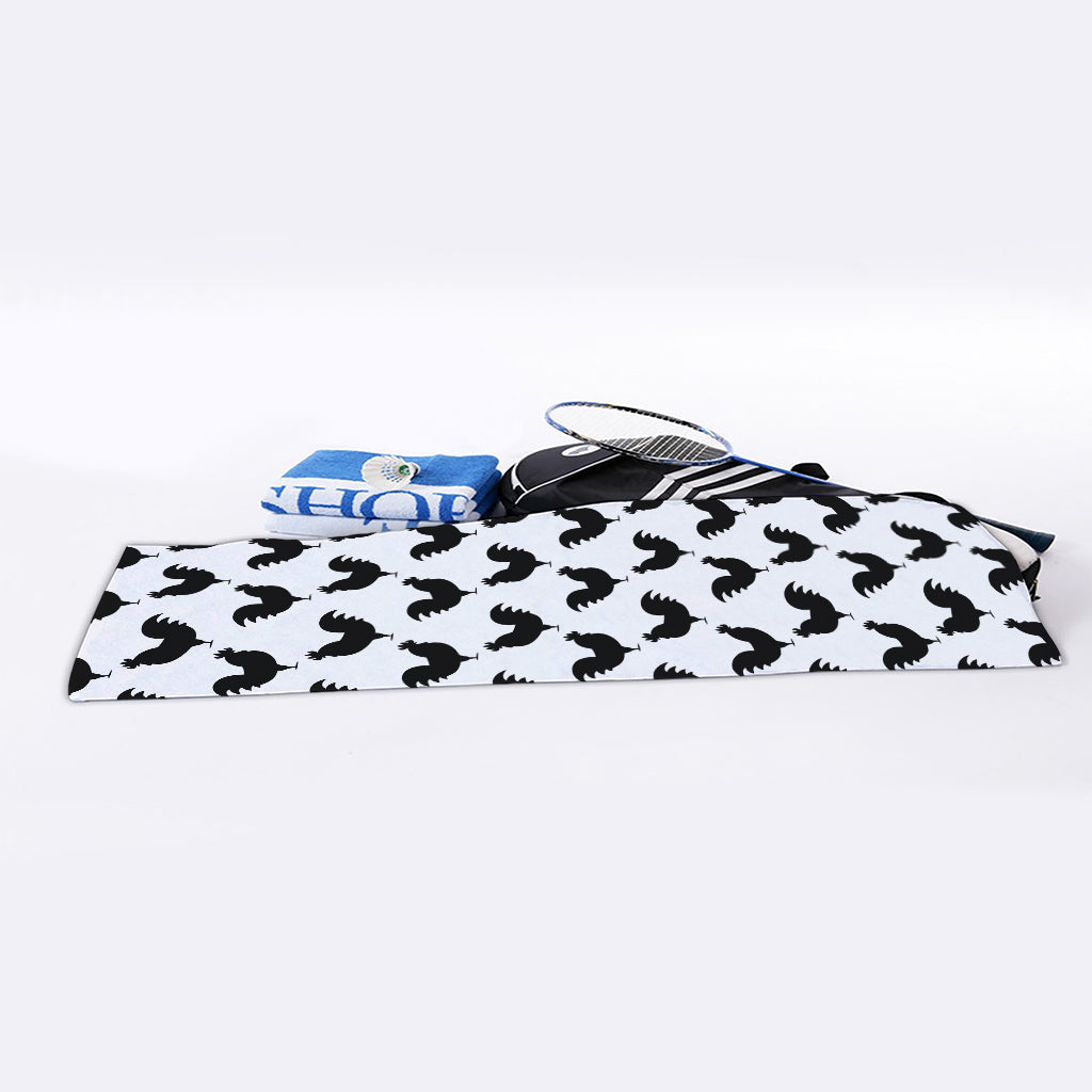 Black And White Rooster Pattern Print Sports Towel