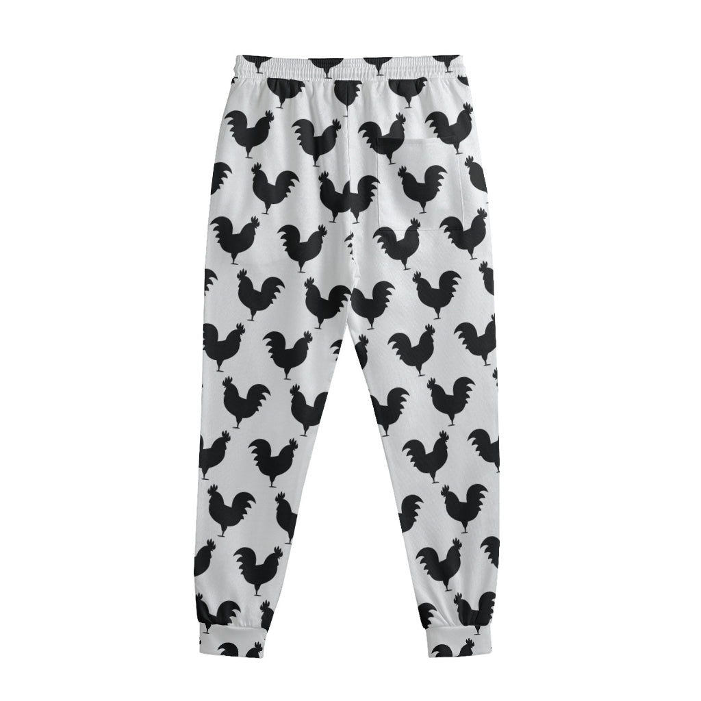 Black And White Rooster Pattern Print Sweatpants