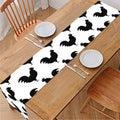 Black And White Rooster Pattern Print Table Runner