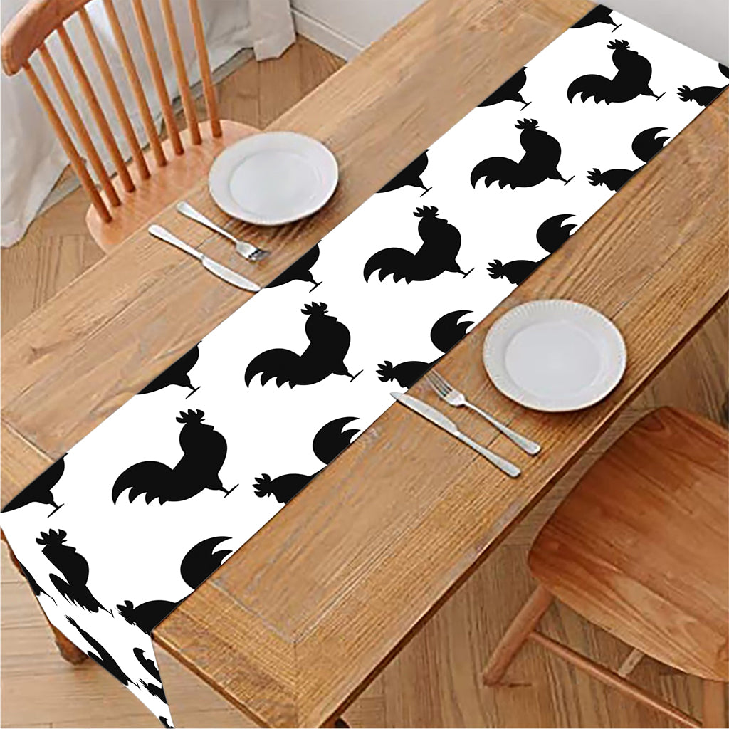 Black And White Rooster Pattern Print Table Runner