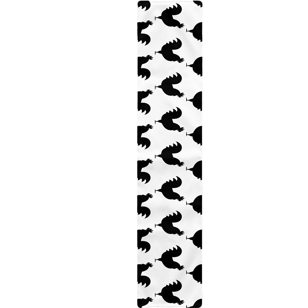 Black And White Rooster Pattern Print Table Runner
