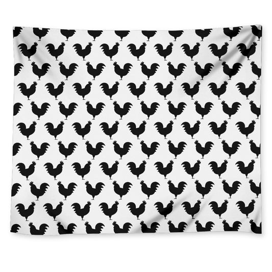 Black And White Rooster Pattern Print Tapestry