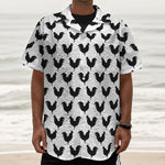 Black And White Rooster Pattern Print Textured Short Sleeve Shirt