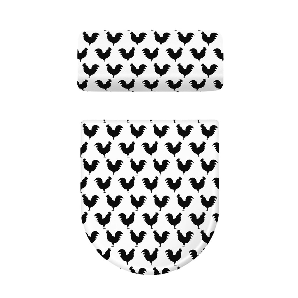 Black And White Rooster Pattern Print Toilet Lid And Tank Cover Set