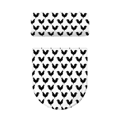 Black And White Rooster Pattern Print Toilet Lid And Tank Cover Set