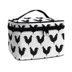 Black And White Rooster Pattern Print Travel Makeup Bag