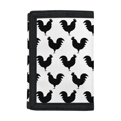 Black And White Rooster Pattern Print Trifold Wallet