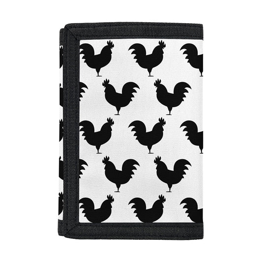 Black And White Rooster Pattern Print Trifold Wallet