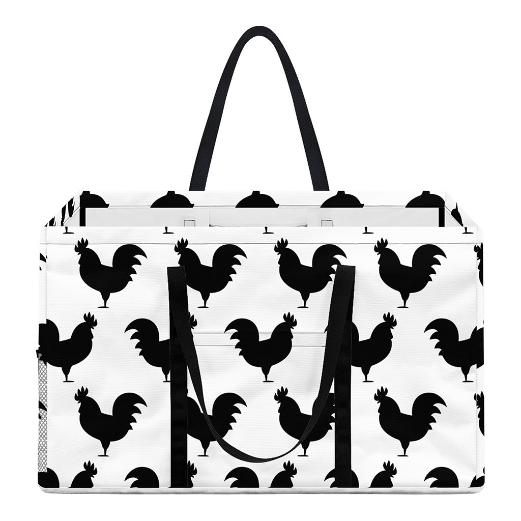 Black And White Rooster Pattern Print Utility Tote Bag