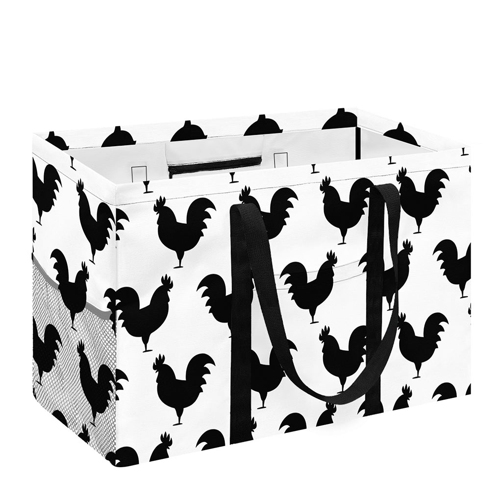 Black And White Rooster Pattern Print Utility Tote Bag