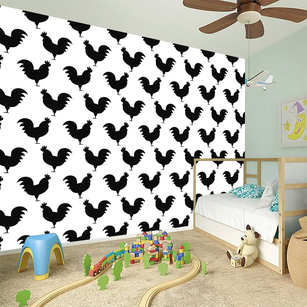 Black And White Rooster Pattern Print Wall Sticker