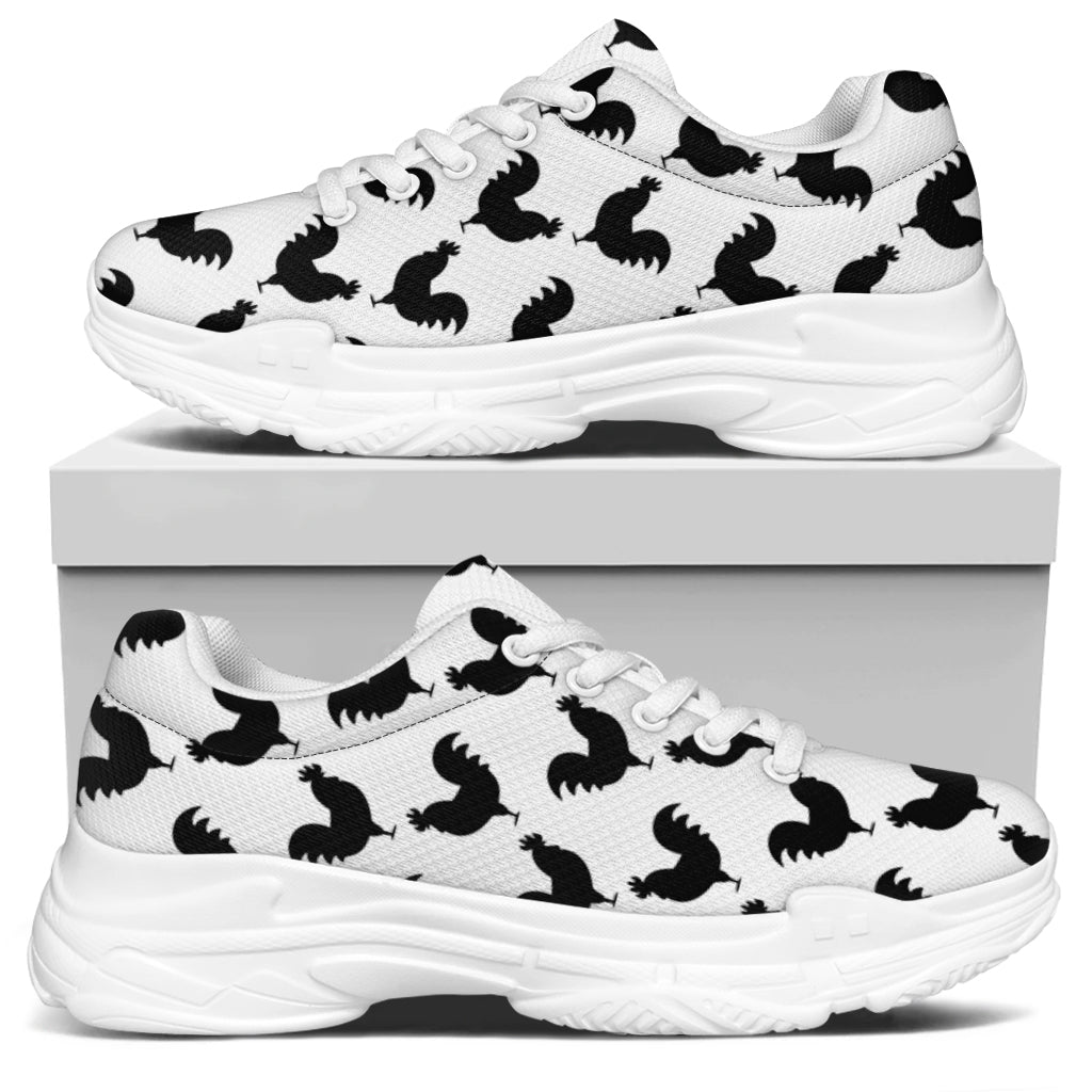 Black And White Rooster Pattern Print White Chunky Shoes