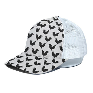 Black And White Rooster Pattern Print White Mesh Trucker Cap