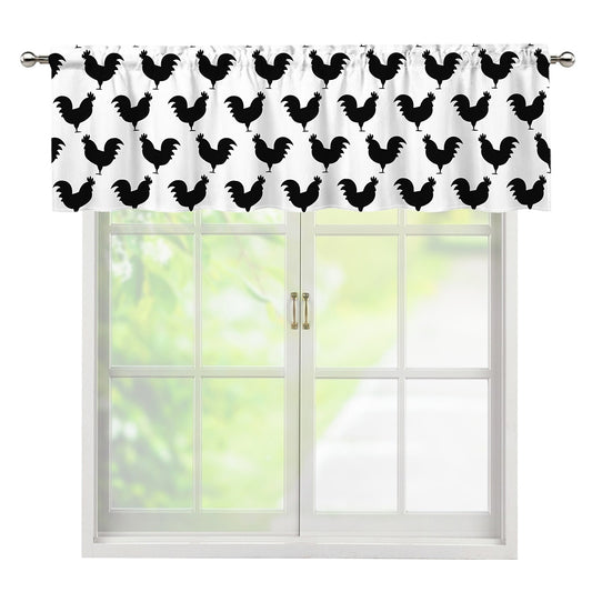 Black And White Rooster Pattern Print Window Valance