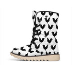 Black And White Rooster Pattern Print Winter Boots