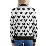 Black And White Rooster Pattern Print Women's Bomber Jacket