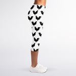 Black And White Rooster Pattern Print Women's Capri Leggings