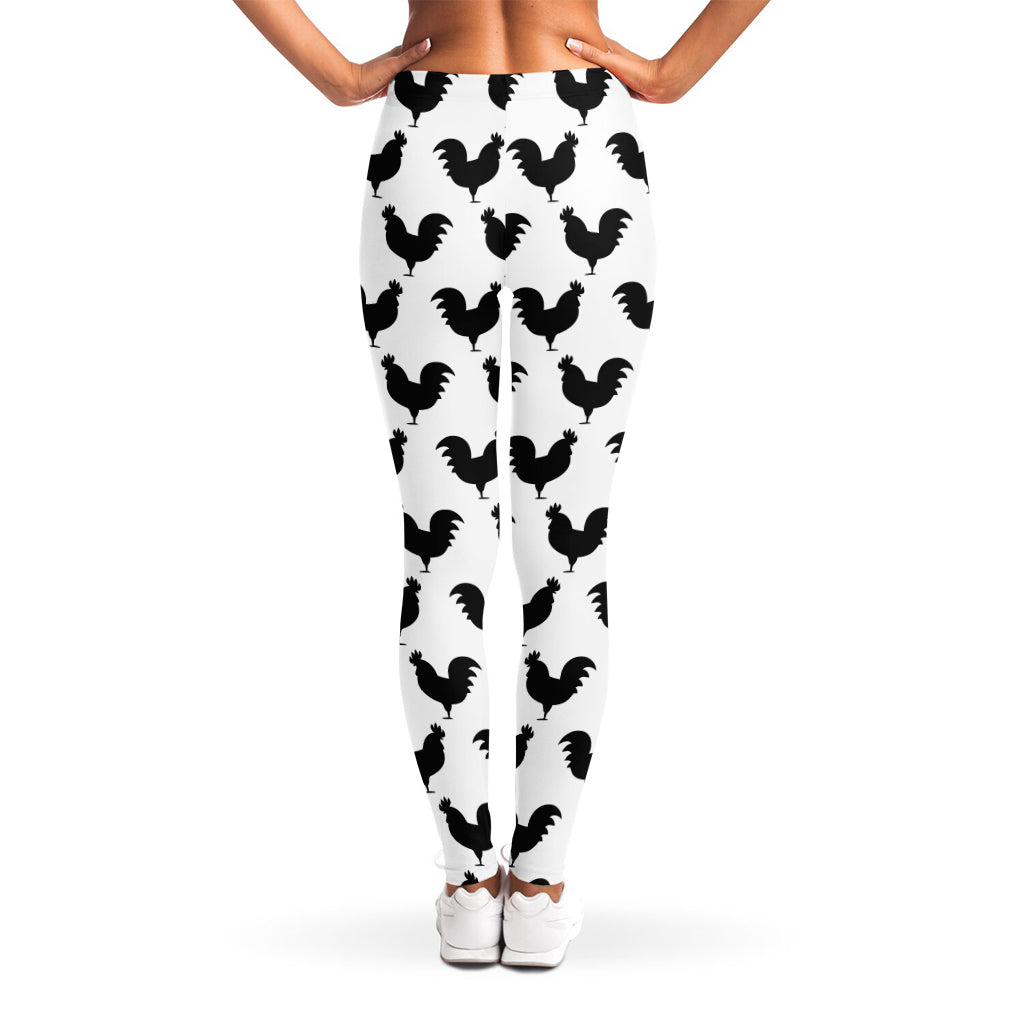 Black And White Rooster Pattern Print Women's Leggings