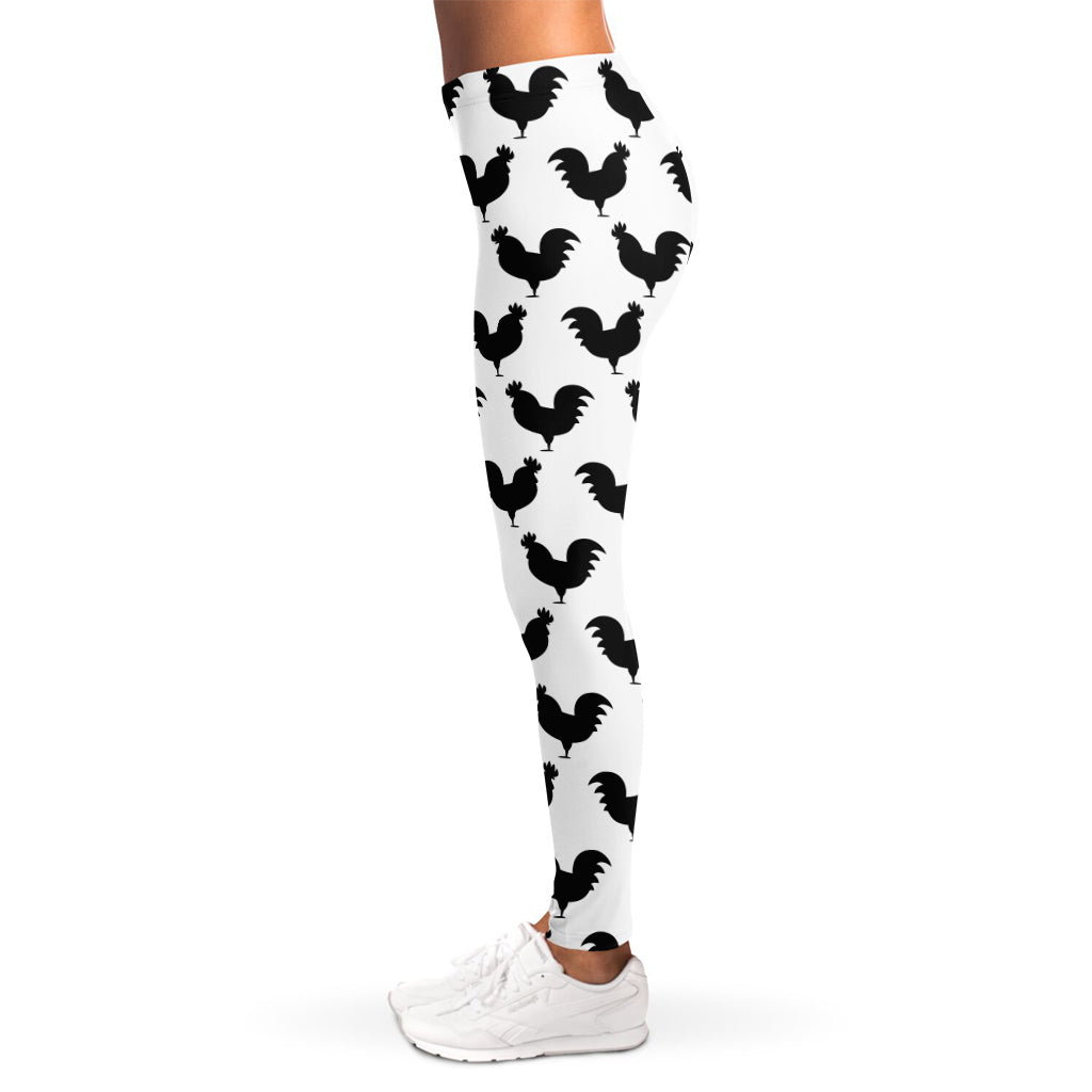 Black And White Rooster Pattern Print Women's Leggings