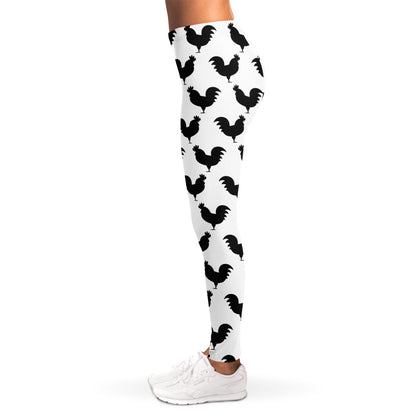 Black And White Rooster Pattern Print Women's Leggings