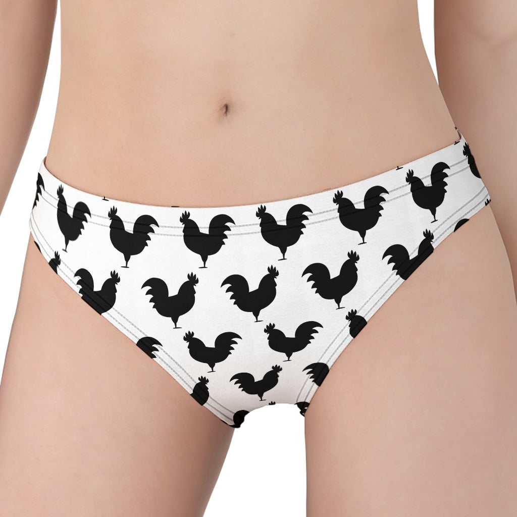 Black And White Rooster Pattern Print Women's Panties