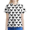 Black And White Rooster Pattern Print Women's Polo Shirt