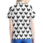 Black And White Rooster Pattern Print Women's Polo Shirt