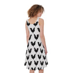 Black And White Rooster Pattern Print Women's Sleeveless Dress