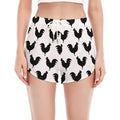 Black And White Rooster Pattern Print Women's Split Running Shorts