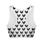 Black And White Rooster Pattern Print Women's Sports Bra