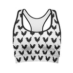 Black And White Rooster Pattern Print Women's Sports Bra
