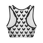 Black And White Rooster Pattern Print Women's Sports Bra