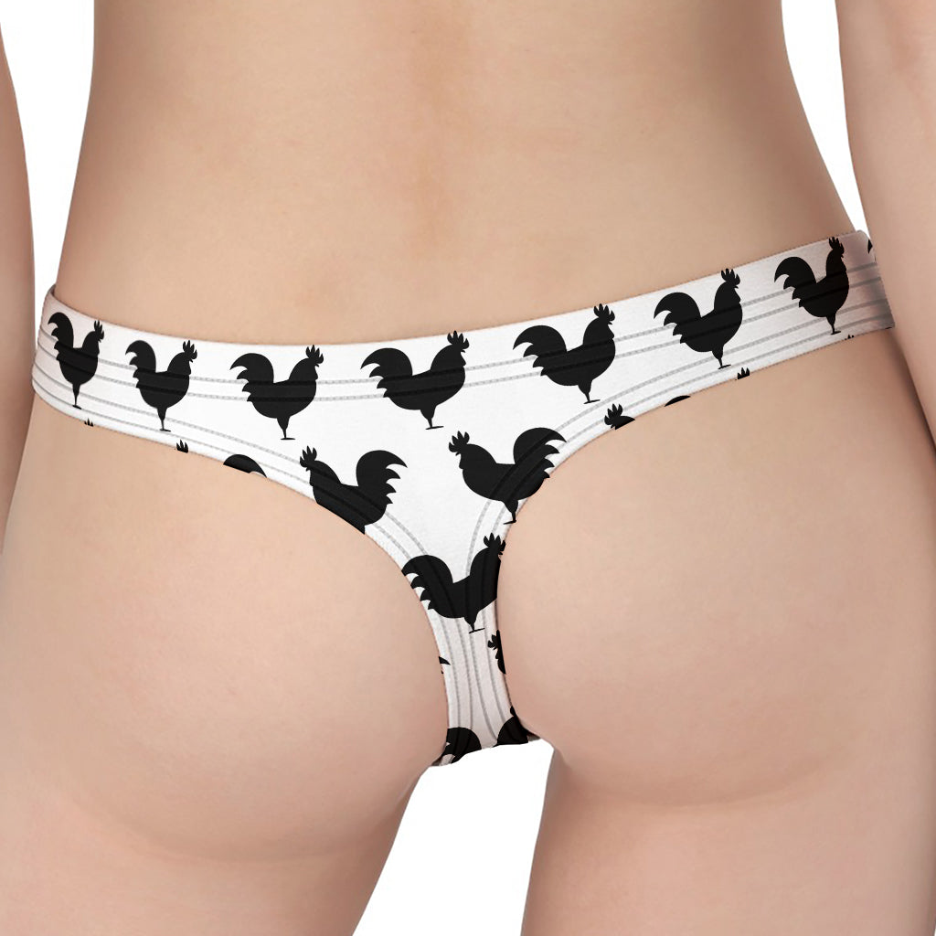 Black And White Rooster Pattern Print Women's Thong