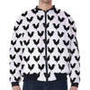 Black And White Rooster Pattern Print Zip Sleeve Bomber Jacket