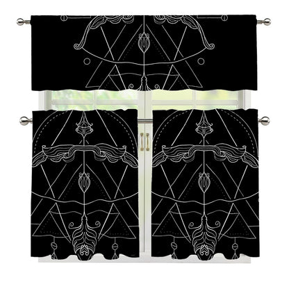 Black And White Sagittarius Sign Print 3 Piece Kitchen Curtains