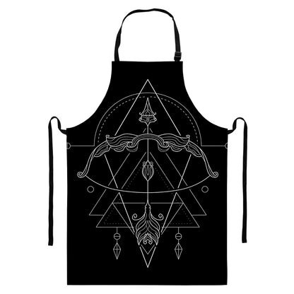 Black And White Sagittarius Sign Print Bib Apron With Pocket