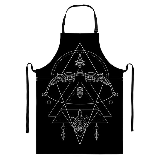 Black And White Sagittarius Sign Print Bib Apron With Pocket