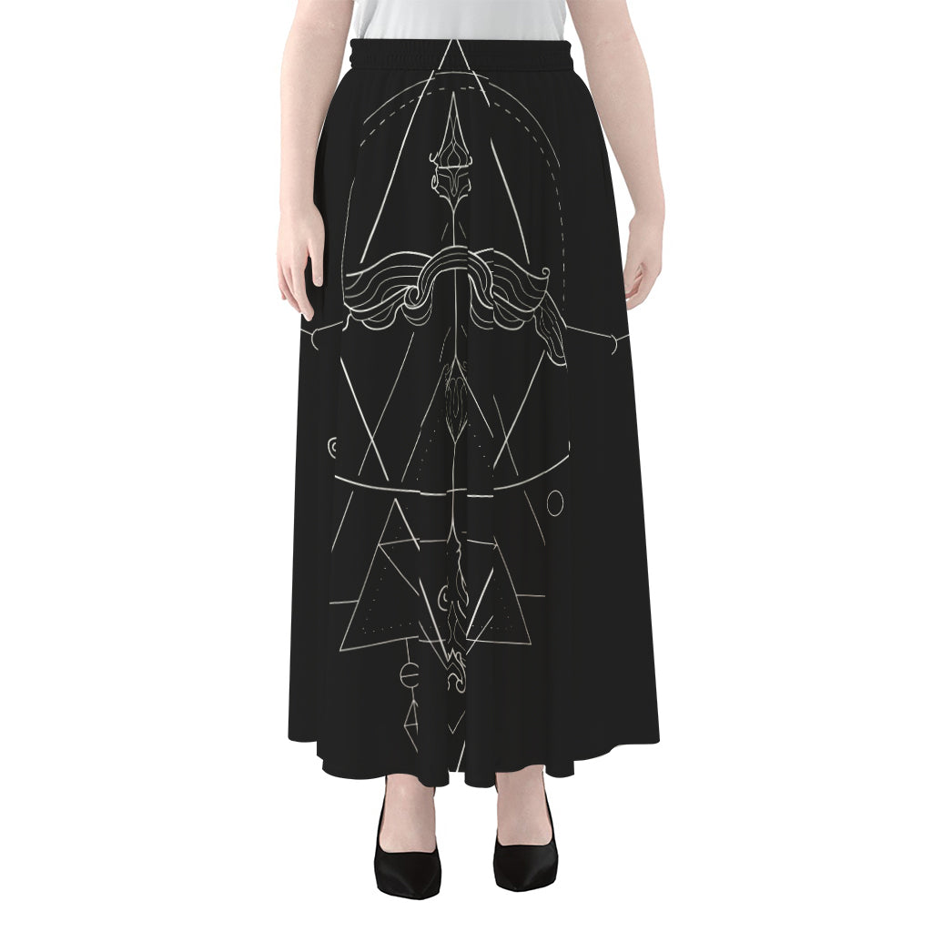 Black And White Sagittarius Sign Print Chiffon Maxi Skirt