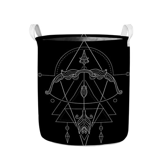 Black And White Sagittarius Sign Print Collapsible Laundry Basket