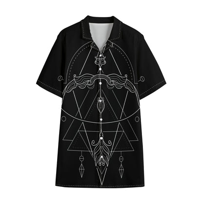 Black And White Sagittarius Sign Print Cotton Hawaiian Shirt