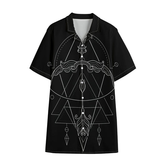 Black And White Sagittarius Sign Print Cotton Hawaiian Shirt